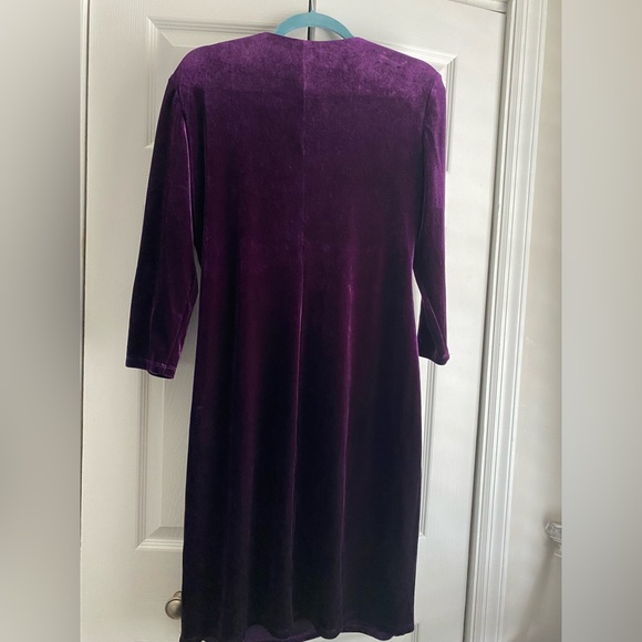 Chaps Purple Velvet Dress. Size 14. V-Neck Faux wrap dress. Stretchy fabric EUC. - Picture 3 of 5